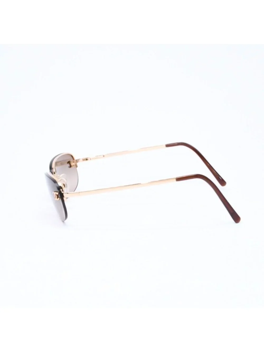 Chanel Half Rim Sunglasses Eyewear CC Logo Brown Gold